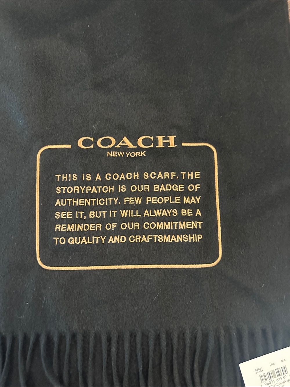 Coach Black Scarf with Gold Logo Text